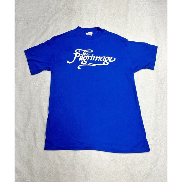 Vintage 80's The Pilgrimage Blue Single Stitch Graphic T-Shirt Size Medium - Picture 1 of 8